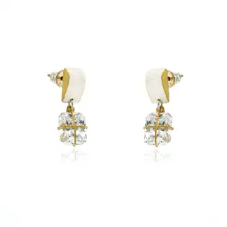 Sterling Silver and Gold Vermeil Post dangle earrings with 10x8mm Present wrap CZ  1" long