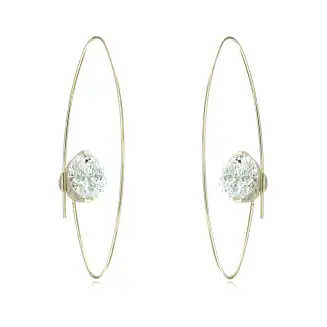 EARRINGS "GALACTIC" SILVER THREADER WITH TEE CUP SHAPE SETTING 9mm CLEAR CZ, WIRE, 1 7/8"