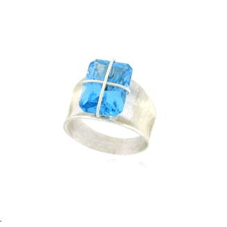 RING SILVER "PRESENT WRAP" LARGE CONCAVE BAND, 14x10mm Shown with SWISS BLUE CREATED SPINEL