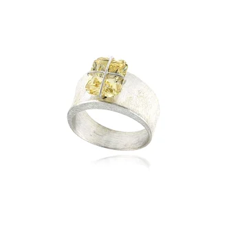 RING SILVER "PRESENT WRAP" ORIGINAL CONCAVE BAND, 10x8mm LIGHT YELLOW CZ SIZE 9.25 ONLY