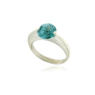 RING SILVER "GALACTIC" TALL OVAL BAND MATTE FINISH 9mm PARAIBA SHADE CREATED SPINEL