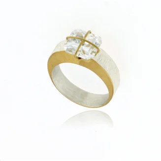Sterling Silver and Gold Vermeil with a 9x9mm CZ present Ring Size 7 only
