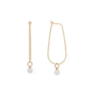 Gold Filled Cultured Freshwater Pearl Elongated Hoop Earrings