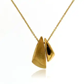 NECKLACE STERLING SILVER GOLD PLATED DOUBLE PENDANT MATTE AND POLISHED FINISH 3/4", GOLD VERMEIL SILVER CHAIN 17"