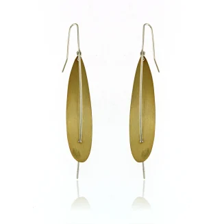 EARRINGS SILVER GOLD VERMEIL LEAF WITH SILVER WIRE, SILVER WIRE, TOTAL 3"