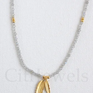 16"+2" Beaded Chain w/ Feather Pendant