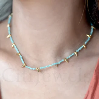 15"+2 inch Minimalist Natural Gemstones Beaded Spike Necklace