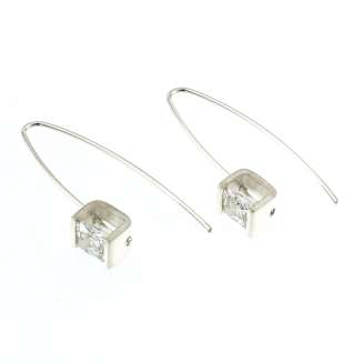 EARRINGS SILVER 7x7mm CLEAR CZ, 1.5", THREADER WIRE