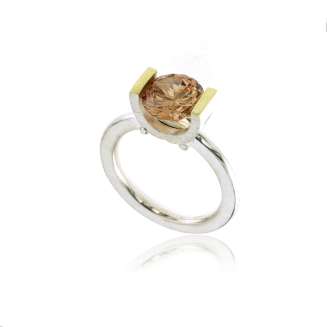 Tension Mount SS/14K Gold with 9 MM Champagne CZ