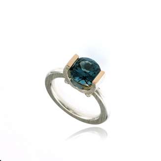 Tension Mount SS/14K Yellow Gold with 9mm London Blue Spinel