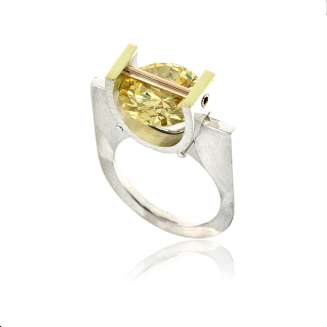 RING SILVER 14K GOLD 12mm YELLOW CZ, MATTE FINISH
