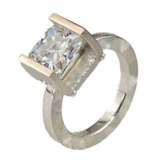 RING SILVER 14K GOLD 9x9mm CLEAR CZ TENSION SET, MOSAIC MATTE FINISH