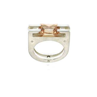 RING SILVER 12x8mm CHAMPAGNE CZ, DOUBLE LAYER, MATTE FINISH