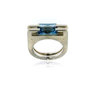 RING SILVER 12x8mm SWISS BLUE CREATED SPINEL, DOUBLE LAYER, MATTE FINISH