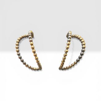 Sterling Silver /Gold Vermeil and Oxidized black and gold Dot Hoop Earrings 1"post