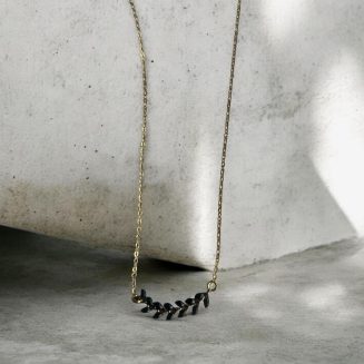 14K Gold Filled black enamel leaf necklace