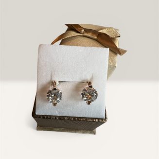 14K Gold 9mm White CZ Earrings