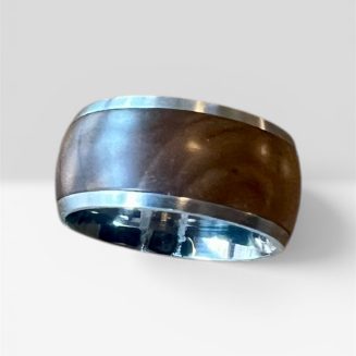 Stainless Steel wide band with Silkwood inlay