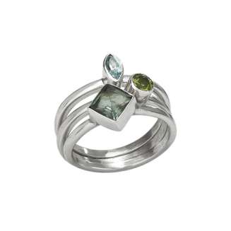 3 RINGS- BLUE TOPAZ/ PERIDOT/ APATITE Sterling Silver