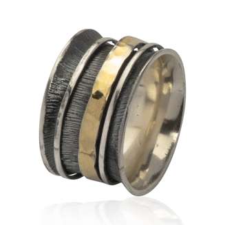 Curved Oxidized Spinner with Gold and Silver Rings