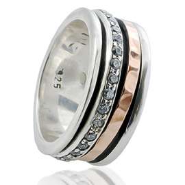 Sterling Silver Spinner Ring with 9K Rose Gold and Cubic Zirconia