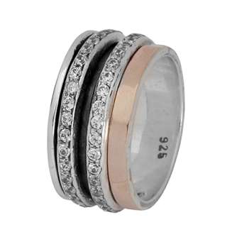 925 SILVER & 9K ROSE GOLD SPINNER RING SET WITH CZ