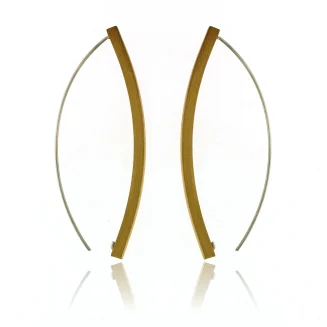 EARRINGS SILVER GOLD VERMEIL MATTE FINISH, LONG CURVED BAR, WIRE, 2.5"