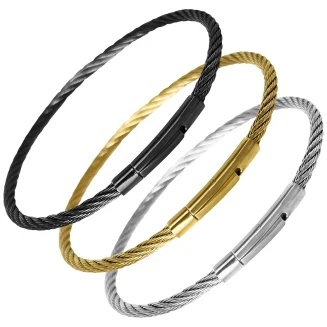 THIN STAINLESS STEEL TWISTED ROPE WIRE BRACELETS WITH CLASP