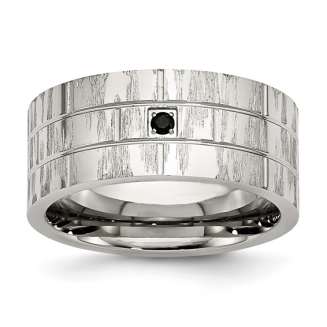 Stainless Steel Brushed and Polished with Black CZ 10mm Flat Band SIZE 9