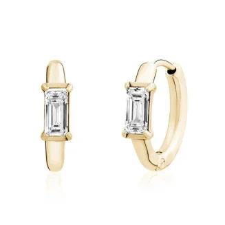 HUGGIE EARRINGS WITH EMERALD CUT CZ