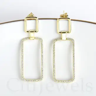DOUBLE RECTANGLE CZ EARRINGS GOLD VERMEIL