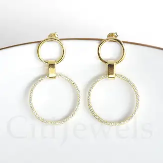 Hoop Double Round Dangling CZ Earrings