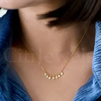 Sterling Silver 16"+2" Multi Cz Bezel Dangling Necklace