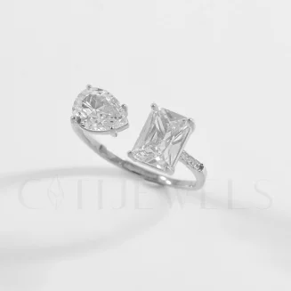 EMERALD CZ/PEAR CZ BYPASS ADJUSTABLE RING