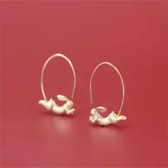 Sterling Silver Rabbit Hoop Earrings in 925 Sterling Silver Or Gold Vermeil