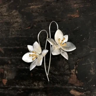 TWO TONE LOTUS DANGLE EARRINGS