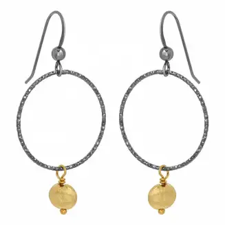 Two Tone Oxidized Diamond Cut with Gold Drop Earrings