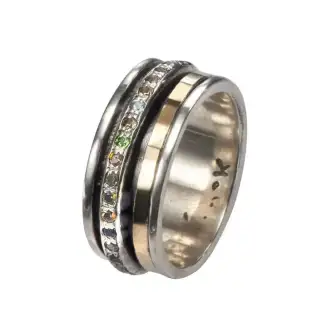 STERLING SILVER AND 9K GOLD SPINNER RING SET WITH MULTI COLOR TOURMALINES