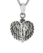 SMALL STERLING SILVER WING HEART OPENS TO SAY MY ANGEL UNDER THE WINGS