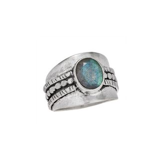 STERLING SILVER HAMMERED TRIPLE BAND W/ LABRADORITE RING SIZE 8 ONLY