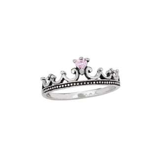 Sterling Silver Tiara Ring with Pink CZ