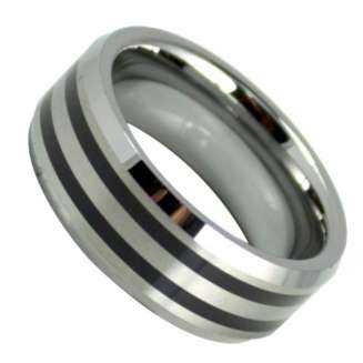 TUNGSTEN WITH 2 INLAID BLACK STRIPES 7mm in width SIZE 8