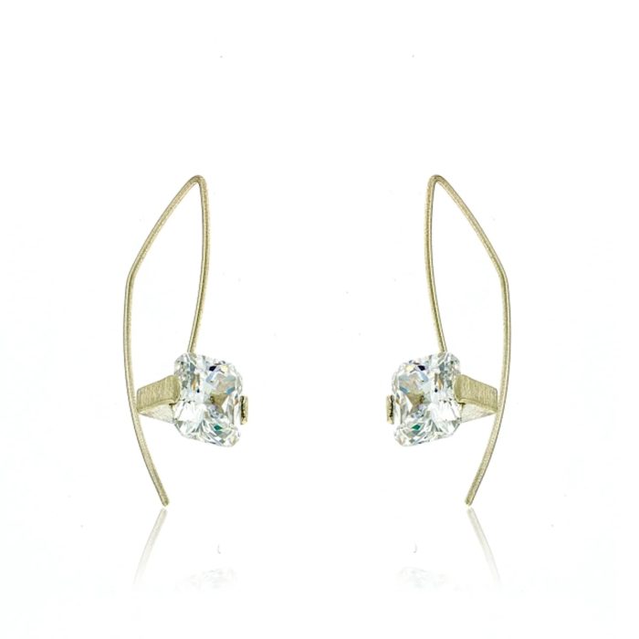 silver emerald cut cz ear