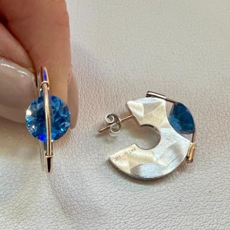 Sterling Silver and 14K Yellow Gold Tension set 9mm Blue Topaz Earrings