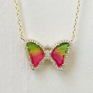 Watermelon Tourmaline Butterfly Necklace