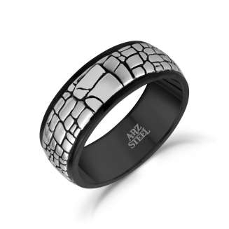 7mm  TEXTURED STAINLESS STEEL AND BLACK PVD RING  SIZE 13 and SIZE 14