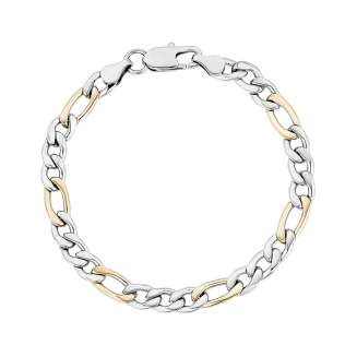 7.5" TWO TONE STAINLESS STEEL FIGARO CHAIN 6MM