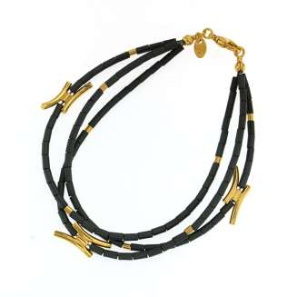 BRACELET 3 STRANDS HEMATITE BEADS, SILVER OR GOLD, 7.5"