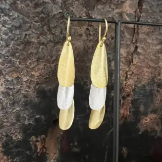 TWO TONE BRUSHED TEARDROP EARRINGS