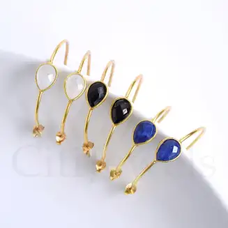 35MM gold vermeil hoop with single stone clear stone or moonstone available